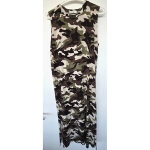 Julie Maxi dress Camo Turtle neck Tunic Studded Sleeveless Women Size L Y2K